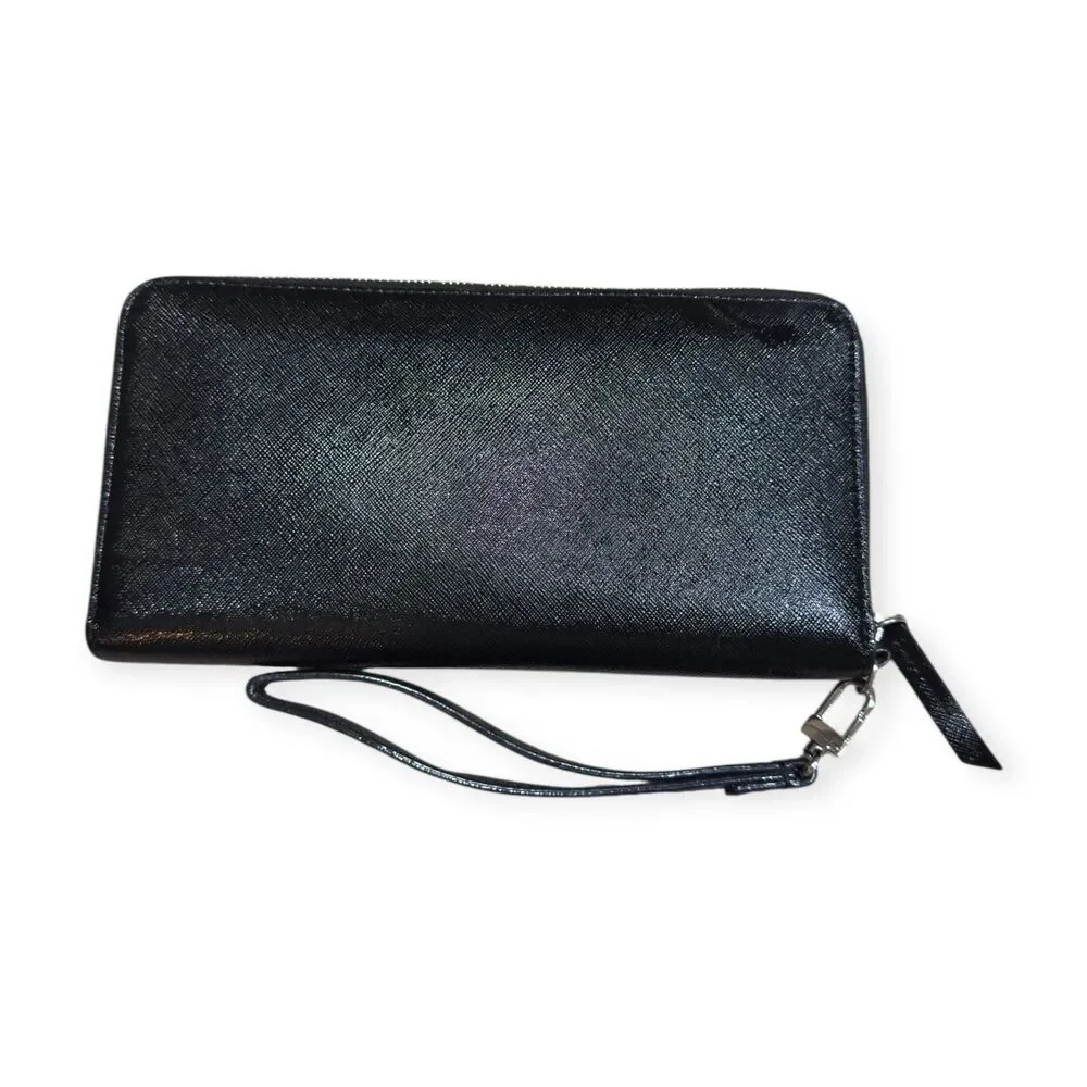 Halogen Black Saffiano‎ Leather Wristlet Large Wallet